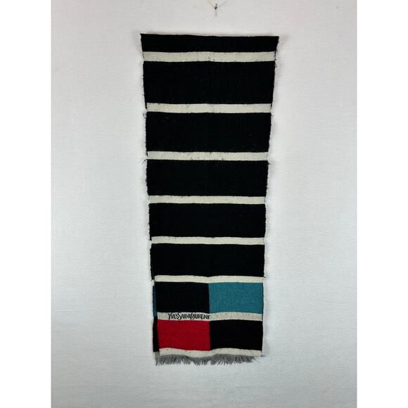 Yves Saint Laurent YSL Wool Scarf Colorblock Striped Fringe 60 Inch - Picture 2 of 10